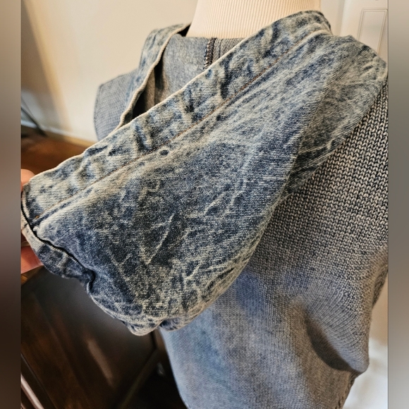 North Style Size MED• Vintage Full Zip Hooded Knit Denim Mixed Media Vest Unique - Picture 5 of 11